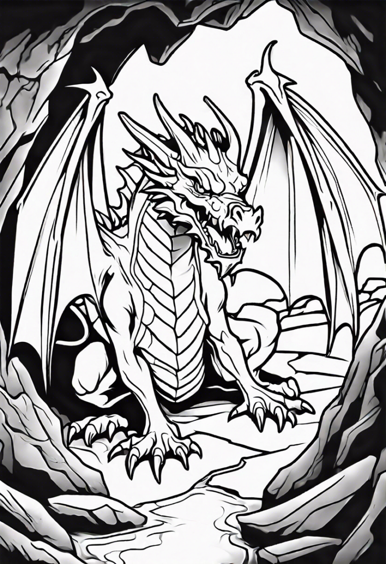 Mighty Dragon in the Cave Coloring Page | ColorBliss