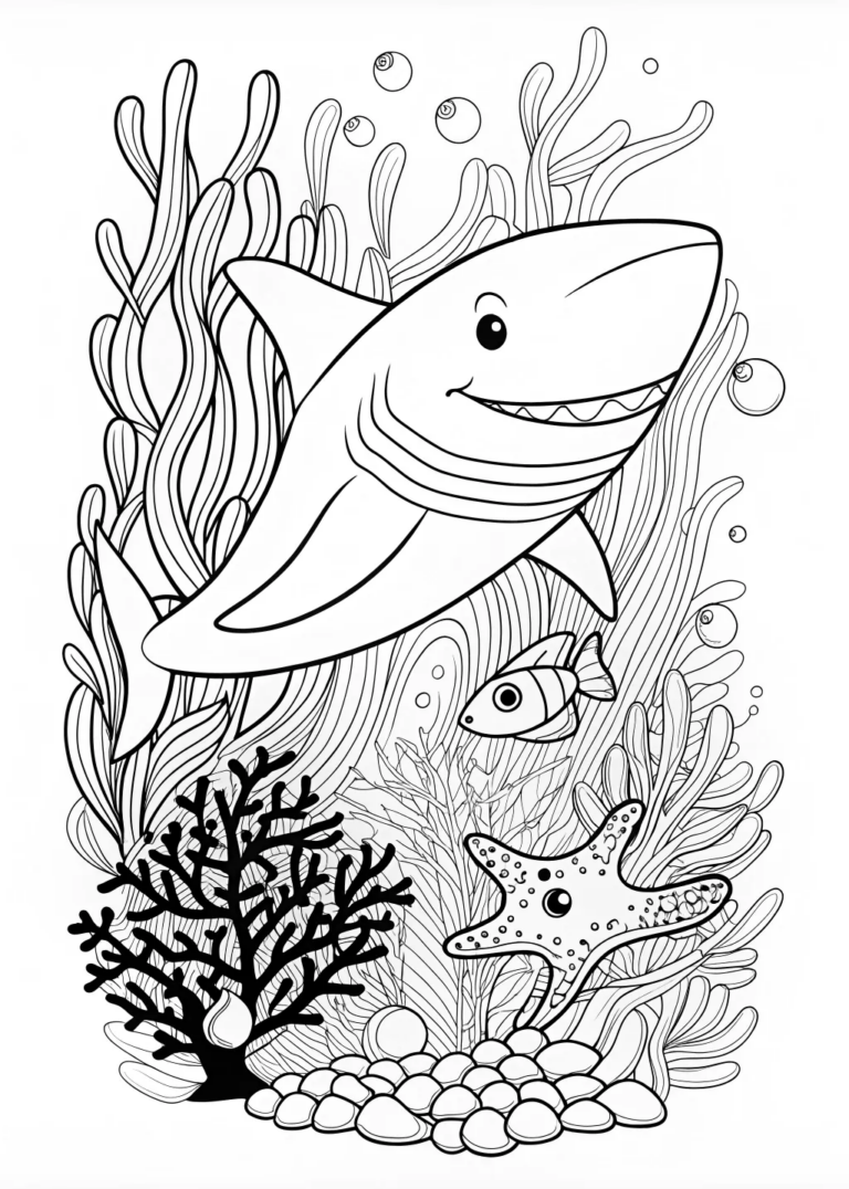 Shark and Fish Coloring Page | ColorBliss