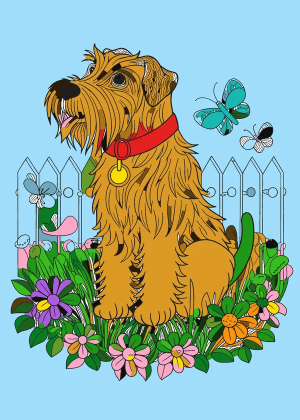 Completed color by number picture of murphy the dog